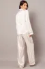 Beige Stripe Pj Set Satin Stripe Contrast Piping Pyjama sold by Ally Fashion