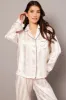 Beige Stripe Pj Set Satin Stripe Contrast Piping Pyjama sold by Ally Fashion