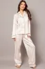 Beige Stripe Pj Set Satin Stripe Contrast Piping Pyjama sold by Ally Fashion