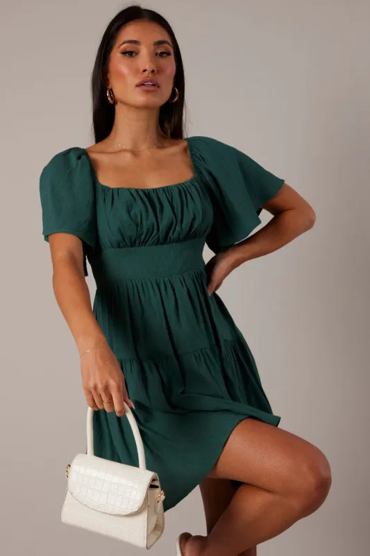 Green Fit And Flare Dress Short Sleeve sold by Ally Fashion