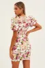 White Floral Mini Dress Puff Sleeve V-Neck sold by Ally Fashion