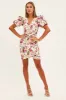 White Floral Mini Dress Puff Sleeve V-Neck sold by Ally Fashion