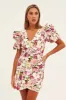 White Floral Mini Dress Puff Sleeve V-Neck sold by Ally Fashion
