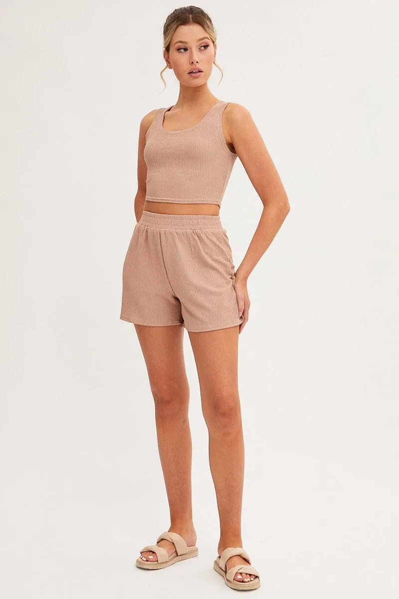 Brown Rib Jersey Crop And Shorts Set sold by Ally Fashion product image thumbnail 2