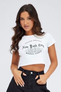 White Graphic Baby Tee Short Sleeve Round Neck sold by Ally Fashion