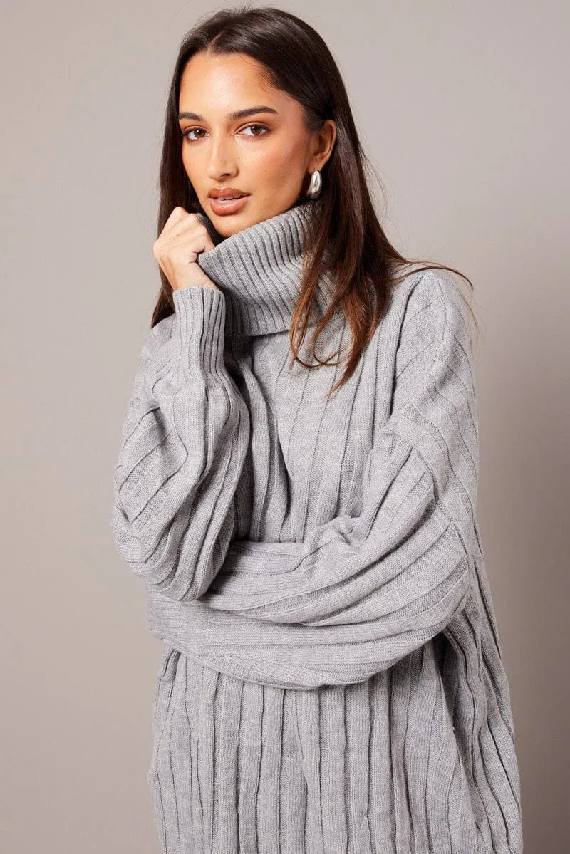 Grey Knit Dress Long Sleeve Jumper sold by Ally Fashion product image thumbnail 3