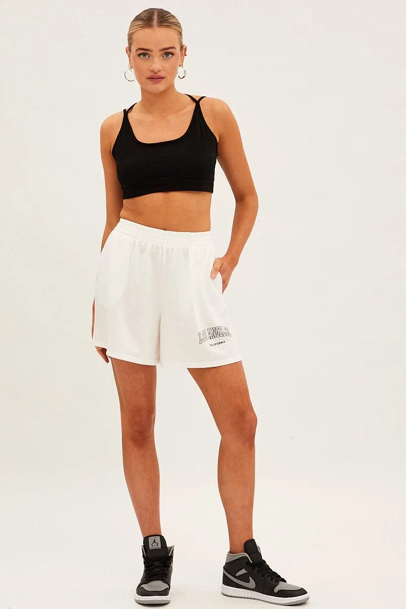 White Elastic Waist Biker Track Shorts sold by Ally Fashion product image thumbnail 3