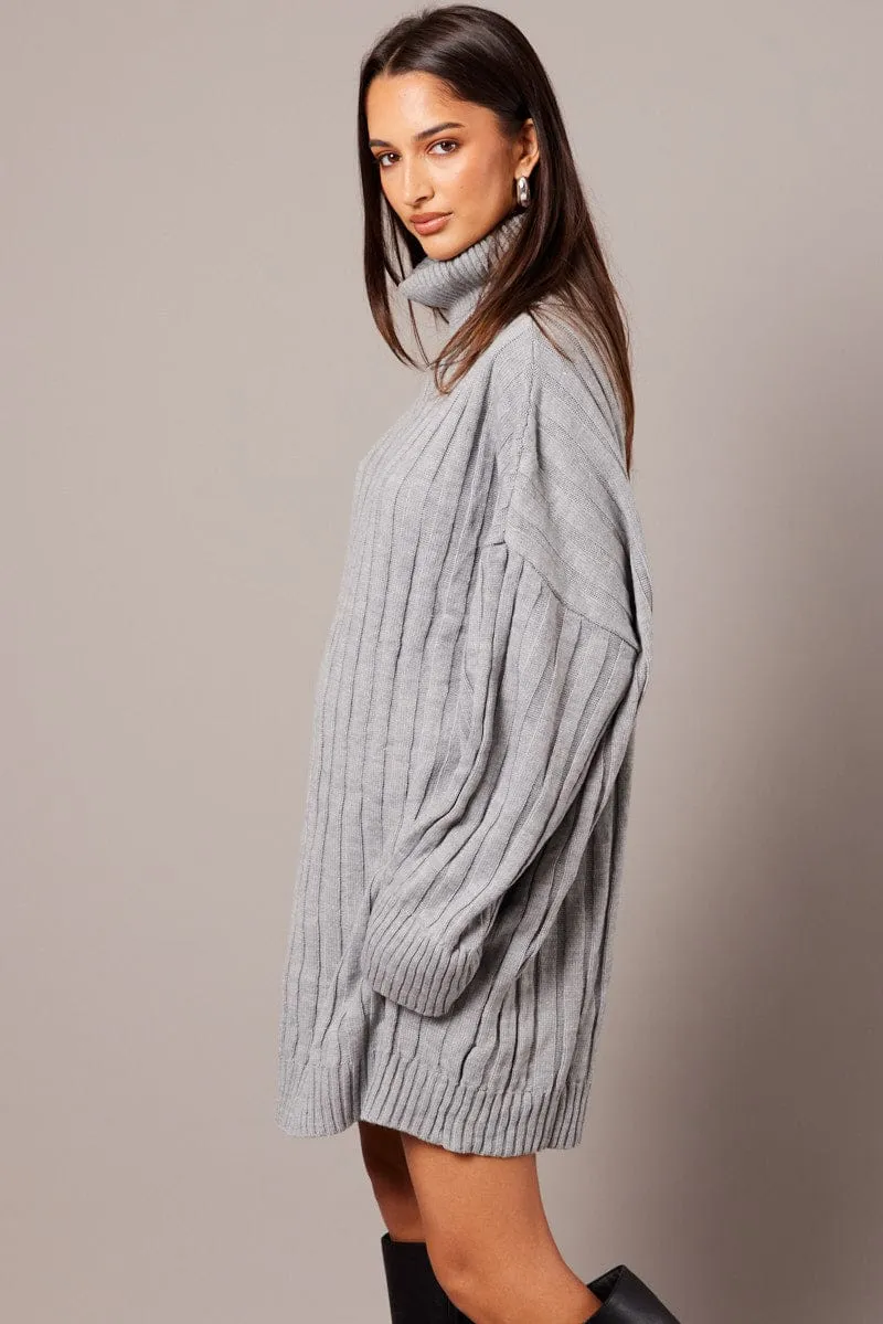 Grey Knit Dress Long Sleeve Jumper sold by Ally Fashion product image thumbnail 4