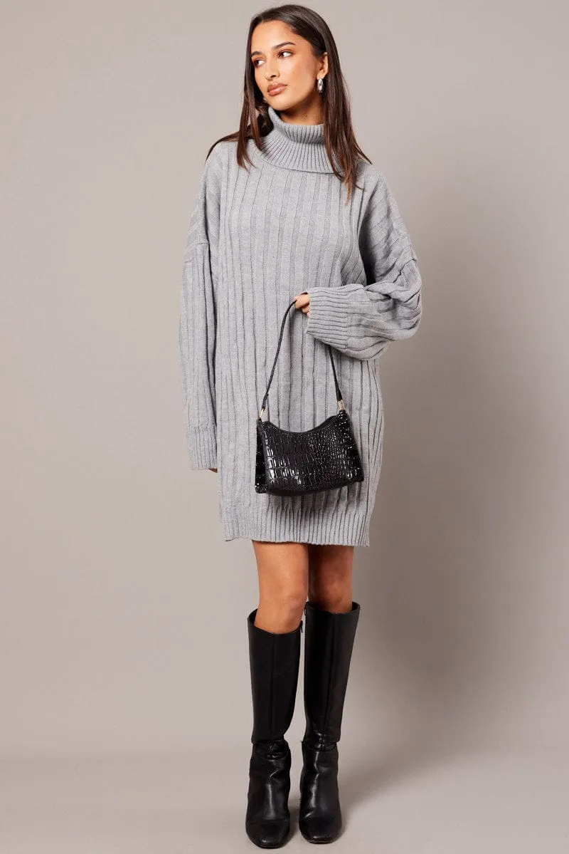 Grey Knit Dress Long Sleeve Jumper sold by Ally Fashion