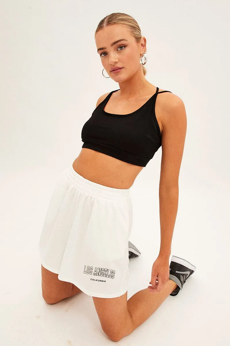 White Elastic Waist Biker Track Shorts sold by Ally Fashion