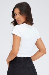 White Graphic Baby Tee Short Sleeve Round Neck sold by Ally Fashion