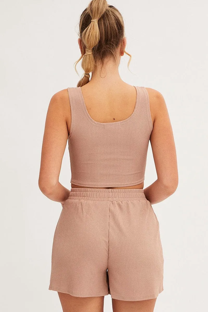Brown Rib Jersey Crop And Shorts Set sold by Ally Fashion product image thumbnail 5