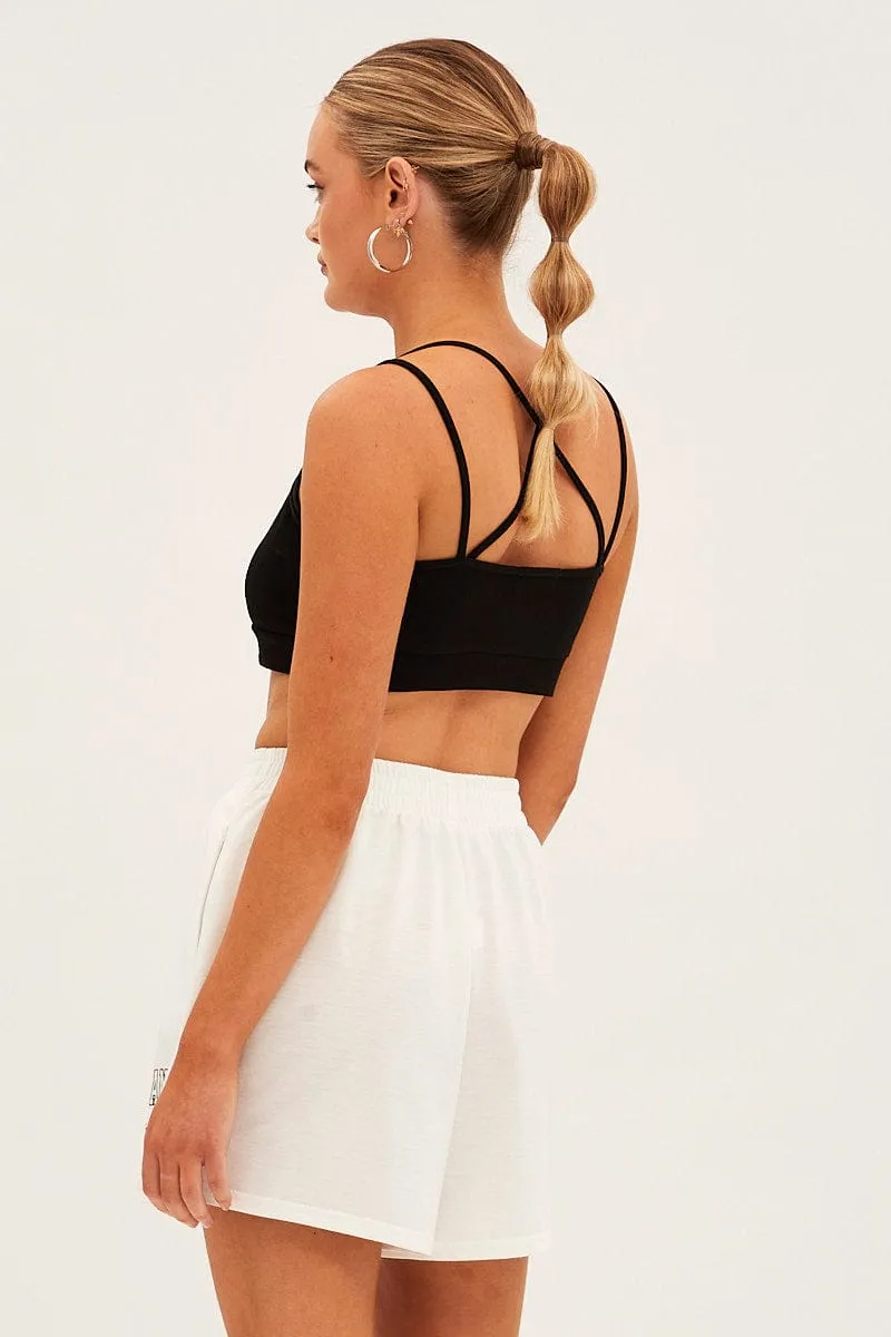 White Elastic Waist Biker Track Shorts sold by Ally Fashion product image thumbnail 5