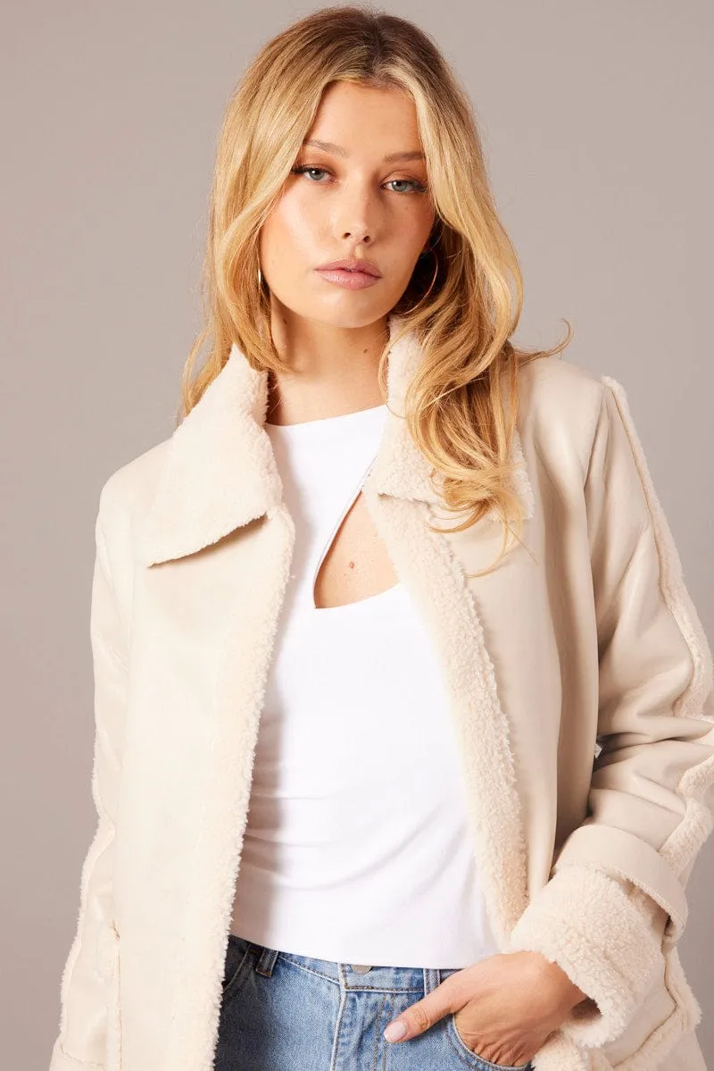 Camel Long Coat Shearling Lined Faux Leather sold by Ally Fashion product image thumbnail 3