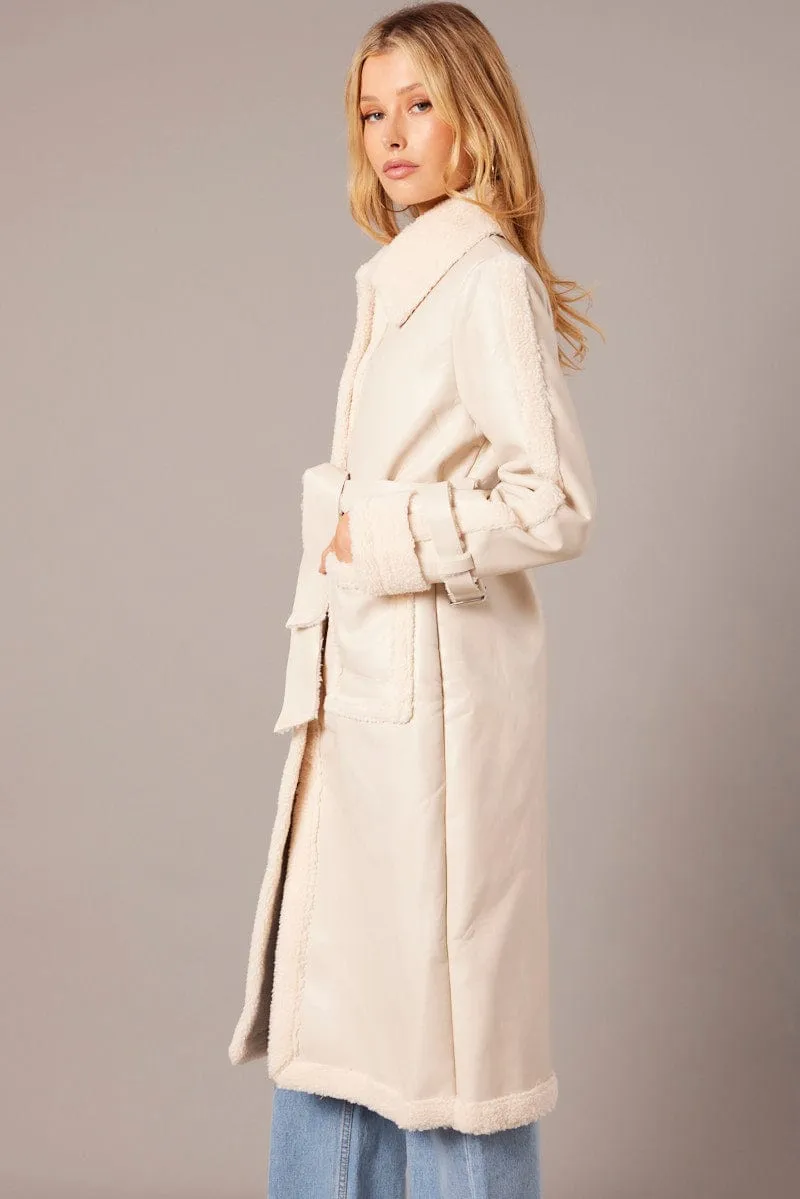Camel Long Coat Shearling Lined Faux Leather sold by Ally Fashion product image thumbnail 4