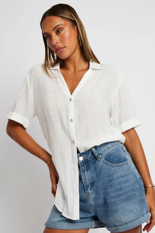 White Textured Shirt Short Sleeve sold by Ally Fashion