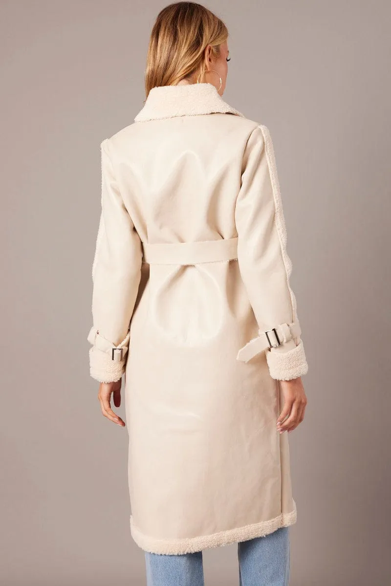 Camel Long Coat Shearling Lined Faux Leather sold by Ally Fashion product image thumbnail 5