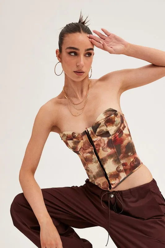 Multi Tie Dye Bandage Hook And Eye Structured Corset Top sold by Ally Fashion