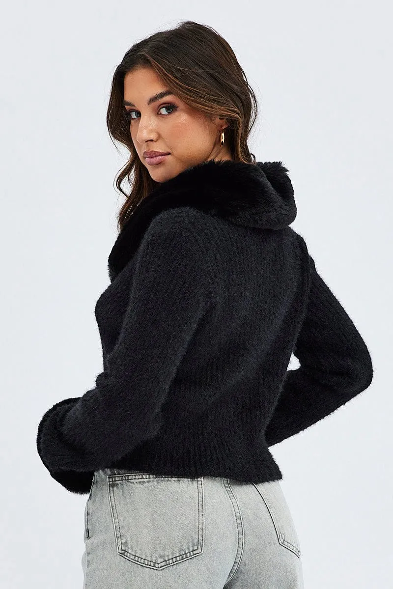 Black Knit Cardigan Fur Trim sold by Ally Fashion product image thumbnail 5