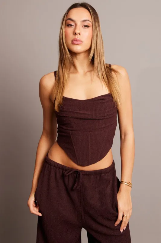 Brown Cami Top Sleeveless Cowl Neck Textured sold by Ally Fashion