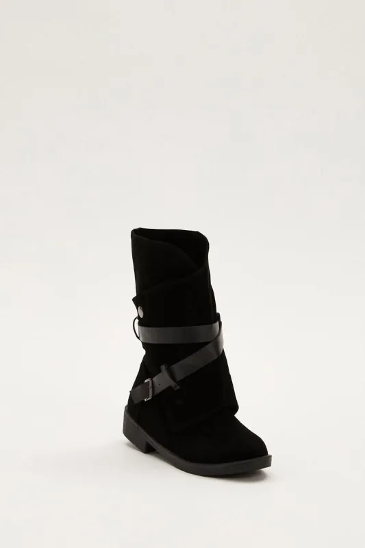 Black Buckle Detail Slouch Boots sold by Ally Fashion
