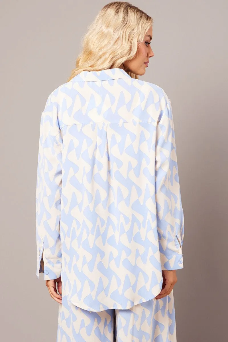 Blue Abstract Relaxed Shirt Long Sleeve sold by Ally Fashion product image thumbnail 5