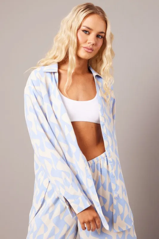 Blue Abstract Relaxed Shirt Long Sleeve sold by Ally Fashion
