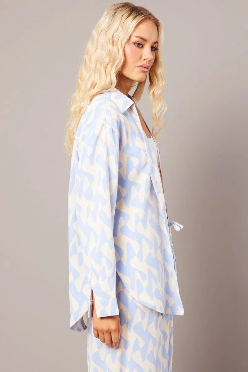 Blue Abstract Relaxed Shirt Long Sleeve sold by Ally Fashion product image thumbnail 4