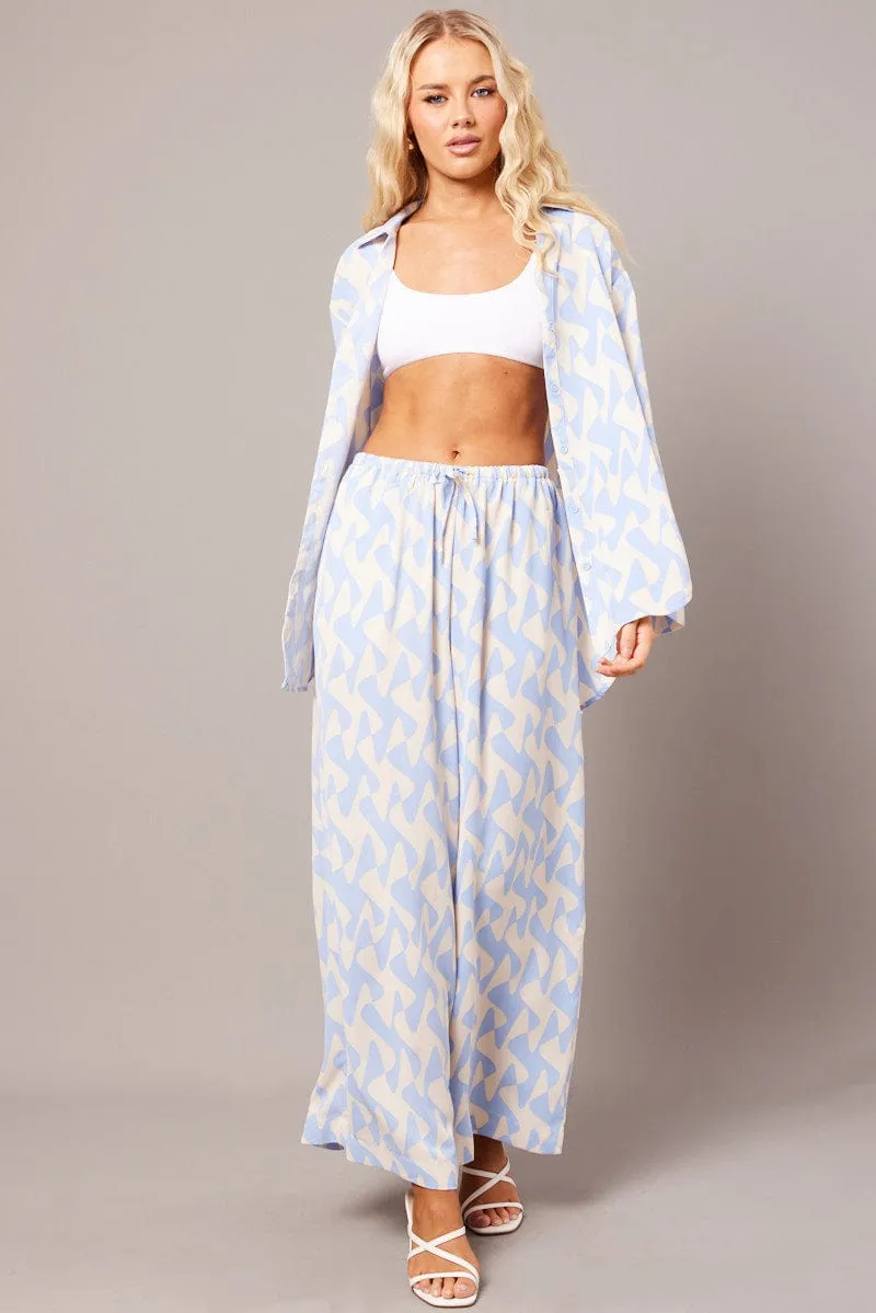 Blue Abstract Relaxed Shirt Long Sleeve sold by Ally Fashion product image thumbnail 2