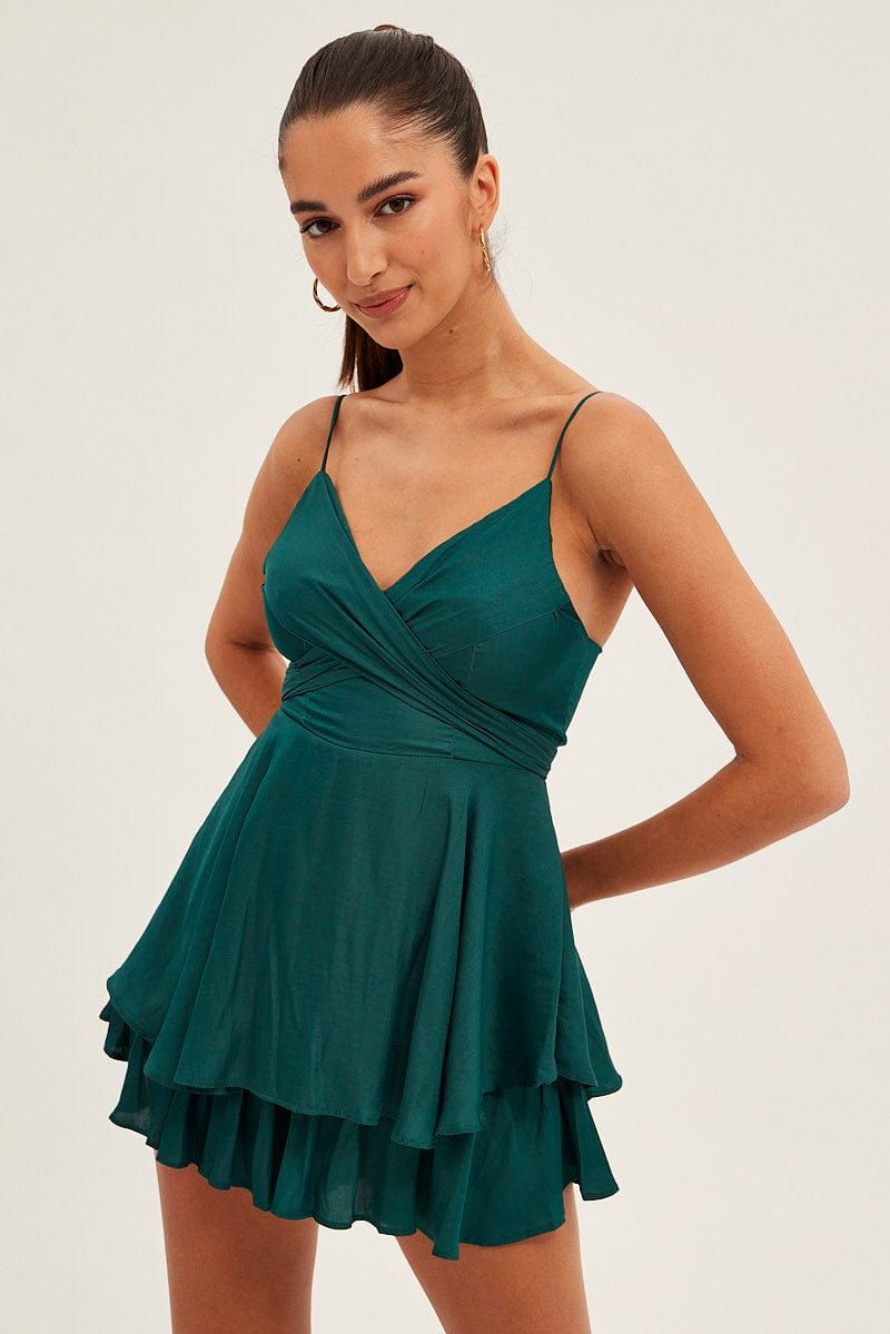 Green Ruffle Playsuit Sleeveless Tie Back sold by Ally Fashion