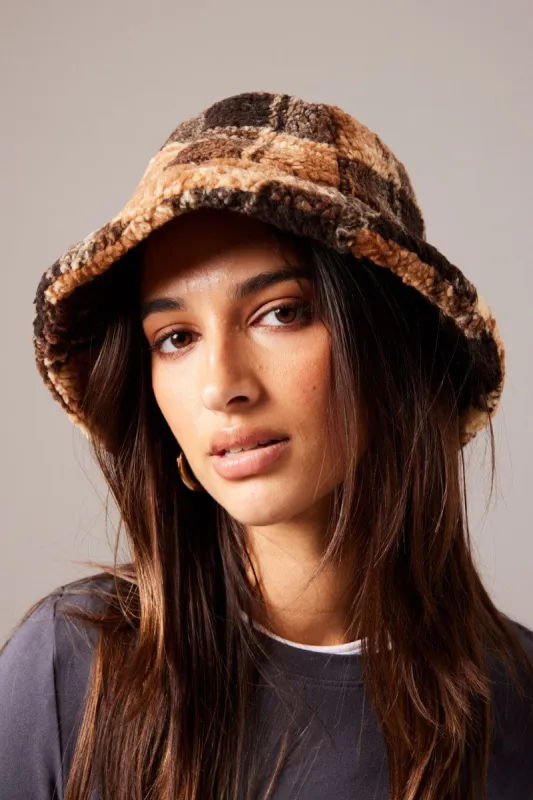 Brown Check Bucket Hat sold by Ally Fashion