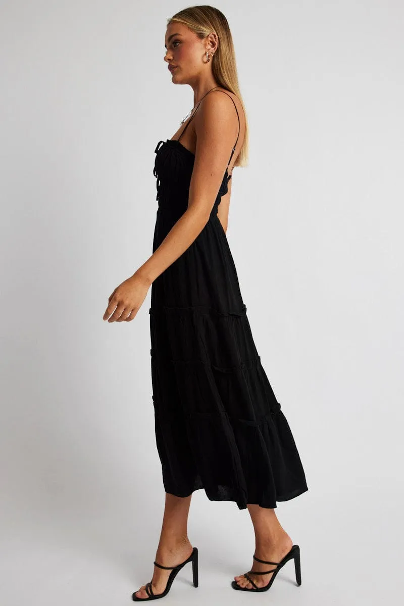 Black Midi Dress Strappy Gathered Bust sold by Ally Fashion product image thumbnail 4