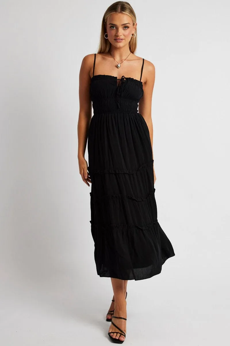 Black Midi Dress Strappy Gathered Bust sold by Ally Fashion product image thumbnail 2