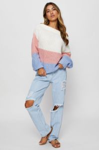 Stripe Knit Top Long Sleeve Oversized Colour Block sold by Ally Fashion