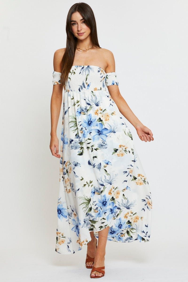 Print Maxi Dress Off Shoulder sold by Ally Fashion