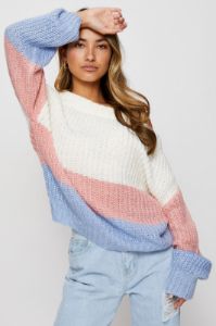 Stripe Knit Top Long Sleeve Oversized Colour Block sold by Ally Fashion