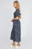Black Ditsy Midi Dress Short Sleeve Ruched Bust sold by Ally Fashion