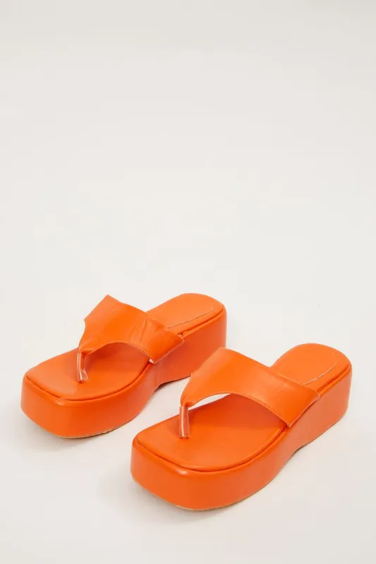 Orange Toe Post Thong Wedge Sandals sold by Ally Fashion