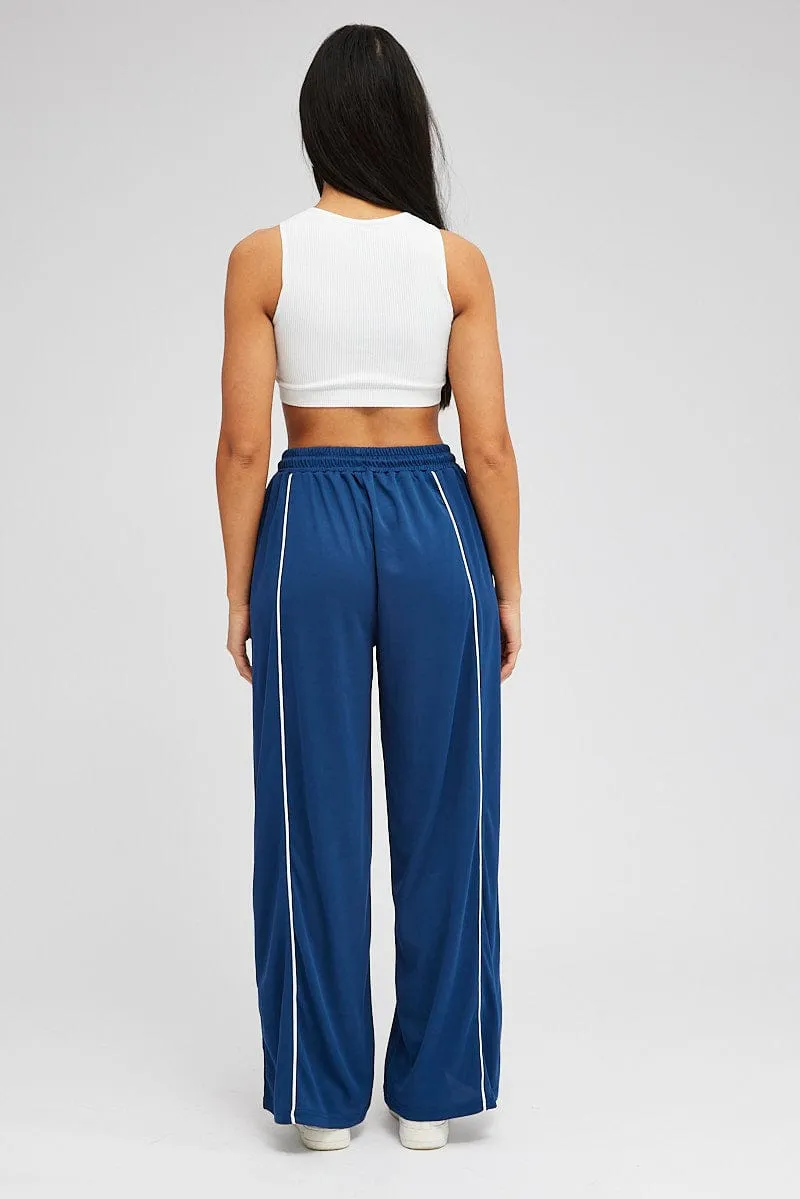 Blue Wide Leg Track Pants Mid Rise sold by Ally Fashion product image thumbnail 5