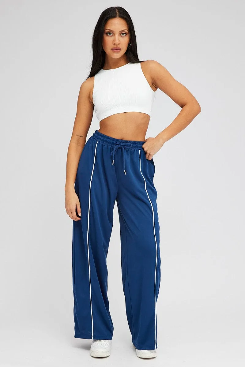 Blue Wide Leg Track Pants Mid Rise sold by Ally Fashion product image thumbnail 3