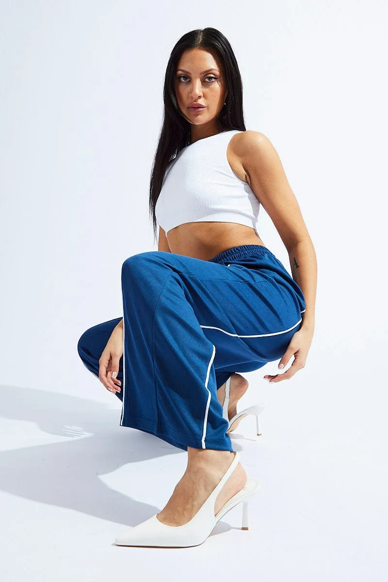 Blue Wide Leg Track Pants Mid Rise sold by Ally Fashion