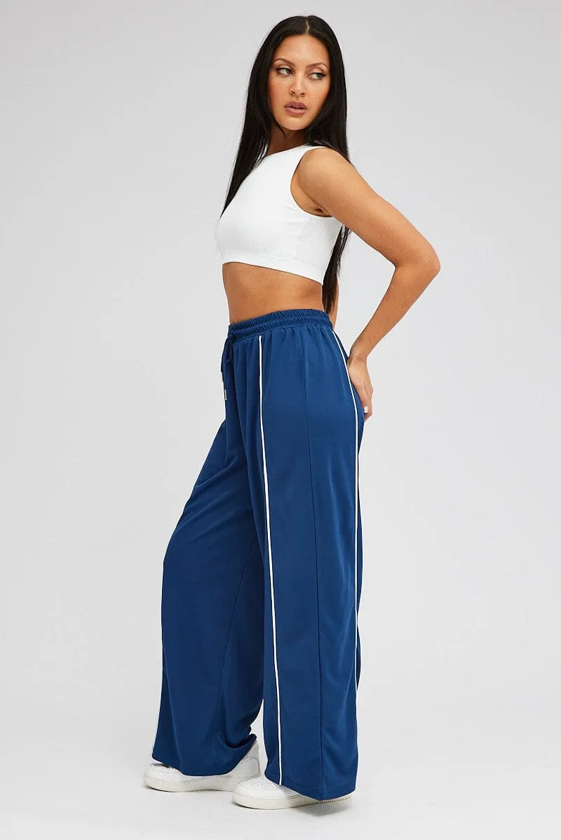 Blue Wide Leg Track Pants Mid Rise sold by Ally Fashion product image thumbnail 4