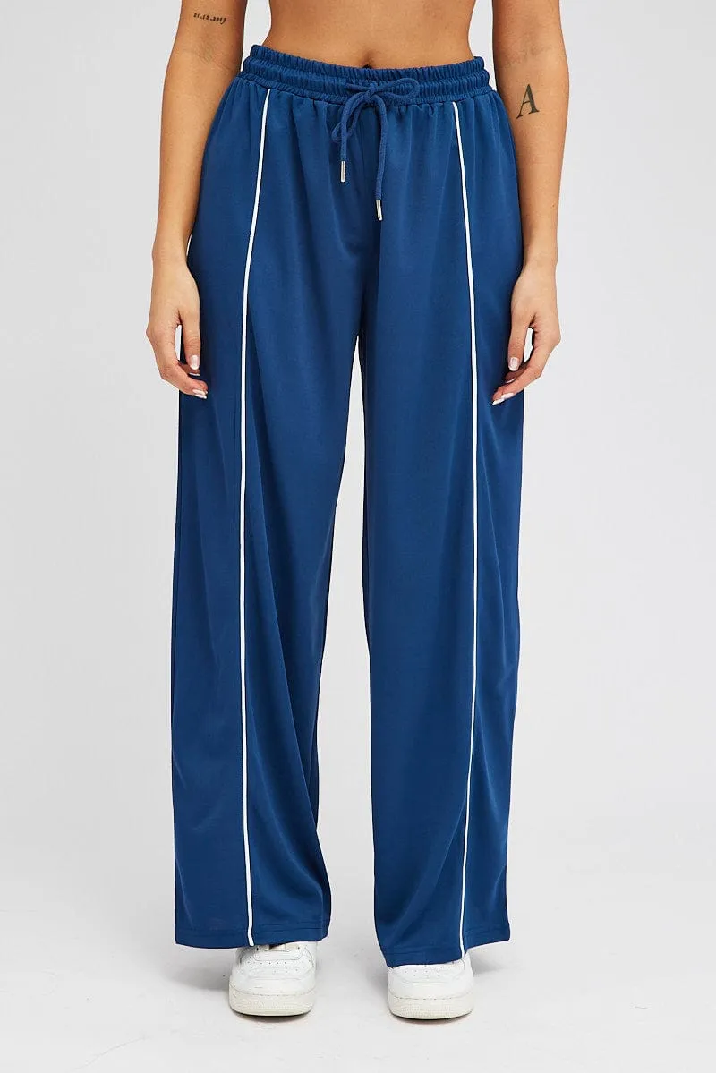 Blue Wide Leg Track Pants Mid Rise sold by Ally Fashion product image thumbnail 2