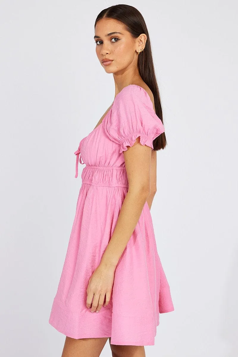 Pink Fit and Flare Dress Short Sleeve Ruched sold by Ally Fashion product image thumbnail 4