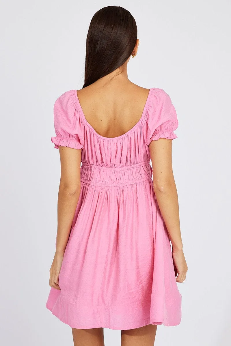 Pink Fit and Flare Dress Short Sleeve Ruched sold by Ally Fashion product image thumbnail 5