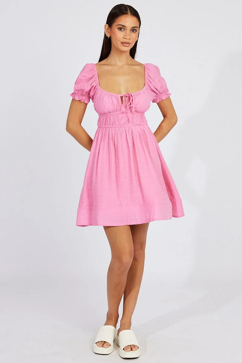 Pink Fit and Flare Dress Short Sleeve Ruched sold by Ally Fashion product image thumbnail 2
