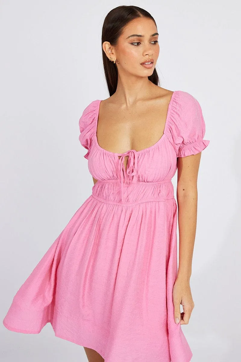 Pink Fit and Flare Dress Short Sleeve Ruched sold by Ally Fashion product image thumbnail 3