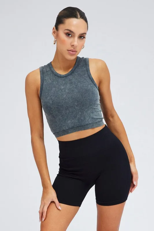 Grey Tank Top Crew Neck Washed Seamless sold by Ally Fashion