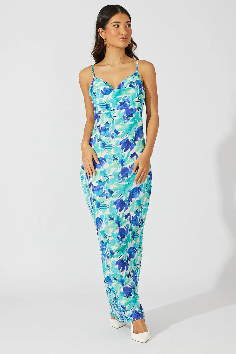 Green Floral Maxi Dress Slip Cami Watercolour Print sold by Ally Fashion