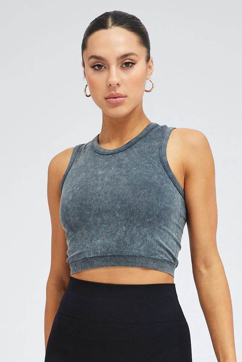 Grey Tank Top Crew Neck Washed Seamless sold by Ally Fashion product image thumbnail 3